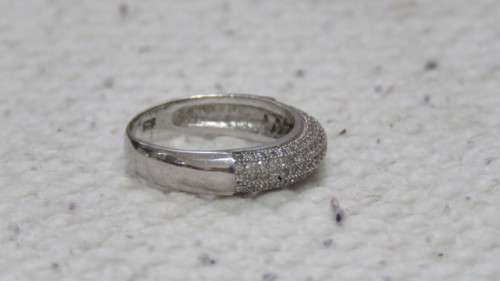 Sparkling Sterling Silver Pave Ring Size N 3.3 g