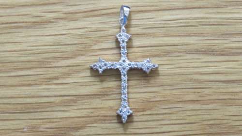 Gorgeous Encrusted Clear Stone Sterling Silver Pendant 25 x 44 mm 4.0 g