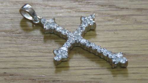 Gorgeous Encrusted Clear Stone Sterling Silver Pendant 25 x 44 mm 4.0 g