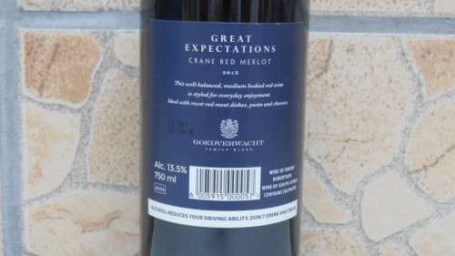 Sealed 750ml Bottle of Goedverwacht Great Expectations 2015 Crane Red Merlot