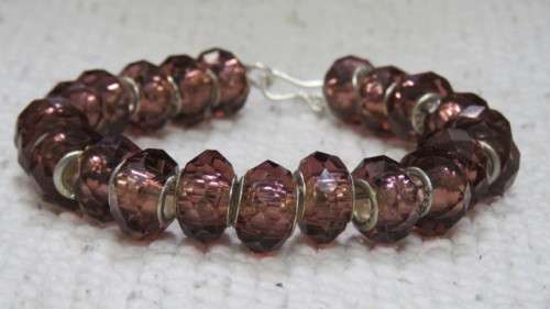 Gorgeous Baltic Amber/ Silver Faceted Pandora Style Chestnut Colour Troll Beads Bracelet L: 22,5 cm