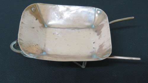 Fantastic and Unusual Vintage Copper Wheelbarrow Ornament With Moving Wheel 16 x 6 cm