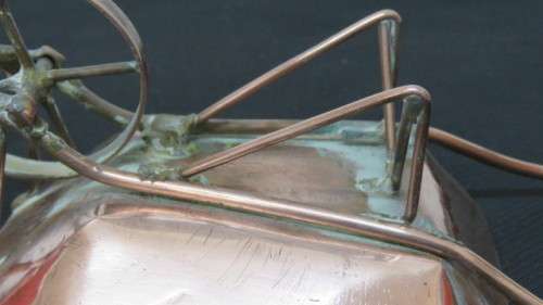 Fantastic and Unusual Vintage Copper Wheelbarrow Ornament With Moving Wheel 16 x 6 cm