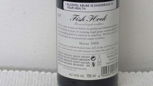 Sealed 750ml Bottle of Fish Hoek 2008 Shiraz
