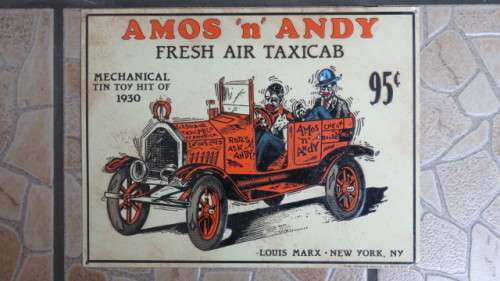 Fantastic Vintage Amos `n` Andy Fresh Air Taxicab Advertising Tin Sign (Reproduction) 33 x 25 cm