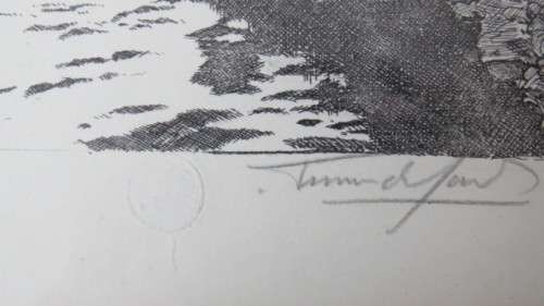 Framed Original Tinus de Jongh (1885-1942) Etching `Berg River Jonkershoek Stellenbosch` Signed