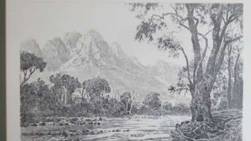 Framed Original Tinus de Jongh (1885-1942) Etching `Berg River Jonkershoek Stellenbosch` Signed