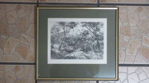 Framed Original Tinus de Jongh (1885-1942) Etching `Avenue Hout Bay` Signed 41 x 37 cm