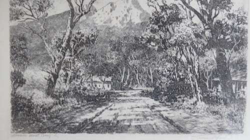 Framed Original Tinus de Jongh (1885-1942) Etching `Avenue Hout Bay` Signed 41 x 37 cm