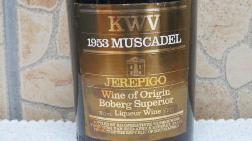Sealed 750ml Bottle of KWV 1953 Muscadel Jerepigo Wine of Origin Boberg Superior Liqueur Wine