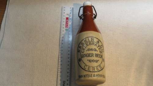 Scarce Vintage Original Raskin & Co. Ceres Ginger Beer Stoneware Bottle With Stopper H: 22,5 cm