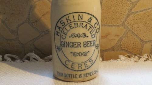 Scarce Vintage Original Raskin & Co. Ceres Ginger Beer Stoneware Bottle With Stopper H: 22,5 cm