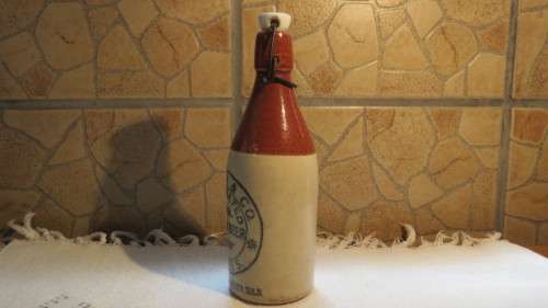 Scarce Vintage Original Raskin & Co. Ceres Ginger Beer Stoneware Bottle With Stopper H: 22,5 cm