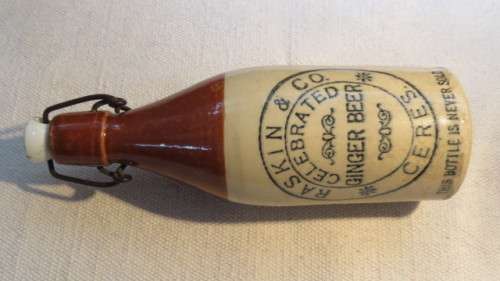 Scarce Vintage Original Raskin & Co. Ceres Ginger Beer Stoneware Bottle With Stopper H: 22,5 cm
