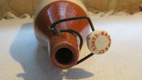 Scarce Vintage Original Raskin & Co. Ceres Ginger Beer Stoneware Bottle With Stopper H: 22,5 cm