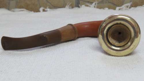 Stunning Vintage Calabash Smoking Pipe With Brass Surround on Bowl L: 16cm