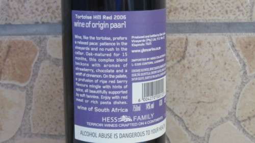 Sealed 750ml Bottle of Glen Carlou 2006 Tortoise Hill Red
