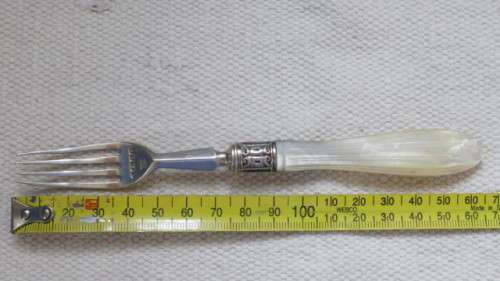 Hallmarked Henry Adcock Birmingham 1856-57 Silver Fork With Pearlised Handle 36 g