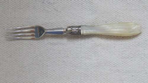 Hallmarked Henry Adcock Birmingham 1856-57 Silver Fork With Pearlised Handle 36 g