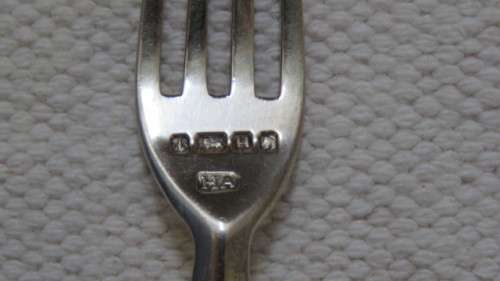 Hallmarked Henry Adcock Birmingham 1856-57 Silver Fork With Pearlised Handle 36 g