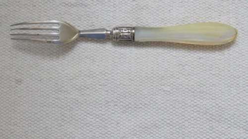 Hallmarked Henry Adcock Birmingham 1856-57 Silver Fork With Pearlised Handle 36 g