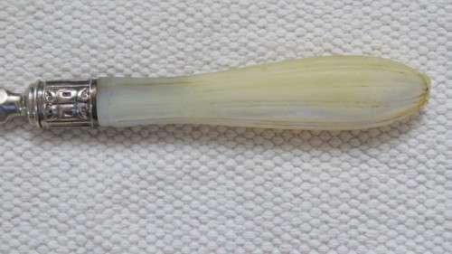 Hallmarked Henry Adcock Birmingham 1856-57 Silver Fork With Pearlised Handle 36 g