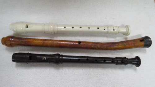 Collection of Three Vintage Musical Instruments - Two Recorders and One Wooden Flute See Description