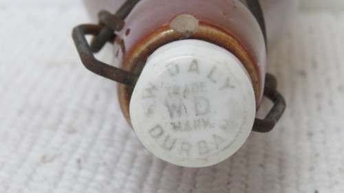 Two Vintage W. Daly Durban Stoneware Ginger Beer Bottles With Stoppers L: 23 cm