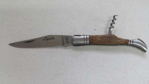 Fantastic Vintage `Laguiole` 440 Folding Knife With Corkscrew and Wood Handle L: 22 cm