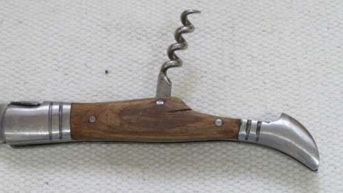 Fantastic Vintage `Laguiole` 440 Folding Knife With Corkscrew and Wood Handle L: 22 cm