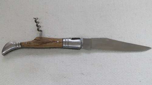 Fantastic Vintage `Laguiole` 440 Folding Knife With Corkscrew and Wood Handle L: 22 cm
