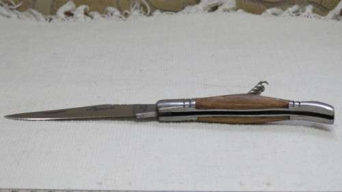 Fantastic Vintage `Laguiole` 440 Folding Knife With Corkscrew and Wood Handle L: 22 cm