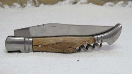 Fantastic Vintage `Laguiole` 440 Folding Knife With Corkscrew and Wood Handle L: 22 cm
