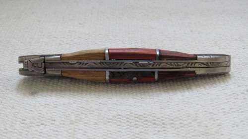 Superb Vintage Pradel Auvergne Folding Knife Three Tone Wood Handle L: 20 cm