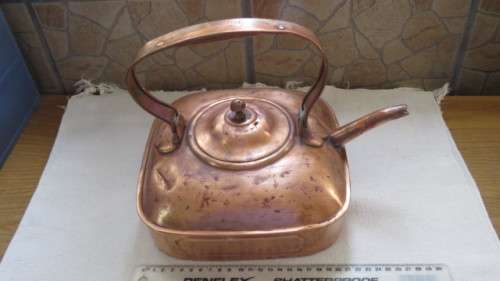 Rare Vintage Large 1920s Copper Square Kettle Tea Pot For Belling Electric Cooker 22 x 22 cm