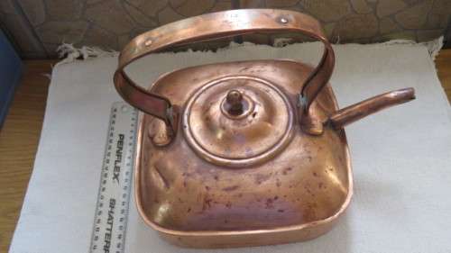 Rare Vintage Large 1920s Copper Square Kettle Tea Pot For Belling Electric Cooker 22 x 22 cm