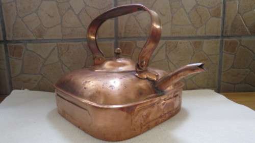 Rare Vintage Large 1920s Copper Square Kettle Tea Pot For Belling Electric Cooker 22 x 22 cm