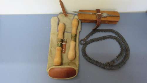 Vintage Disston & Sons 1941 Folding Chain-Linked Military Hand-Saw With Handles/Tools/Holder 160 cm