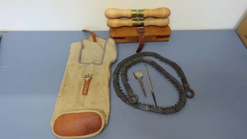 Vintage Disston & Sons 1941 Folding Chain-Linked Military Hand-Saw With Handles/Tools/Holder 160 cm