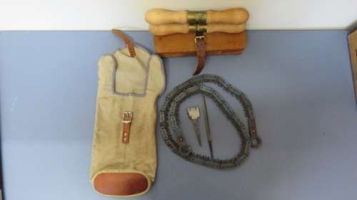 Vintage Disston & Sons 1941 Folding Chain-Linked Military Hand-Saw With Handles/Tools/Holder 160 cm