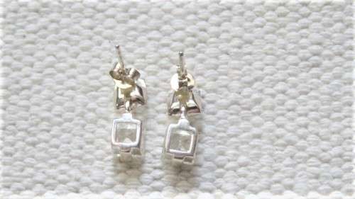 Superb Vintage Sterling Silver Dangle Stud Earrings Silver Square/Square Clear Stone L: 15 mm 4.3 g