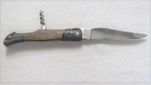 Fantastic Vintage `Laguiole` Folding Knife With Corkscrew Two Tone Wood Handle L: 22 cm