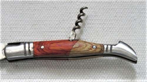 Wonderful Vintage `Laguiole` 440 Folding Knife With Corkscew Two Tone Wood Handle L: 22 cm