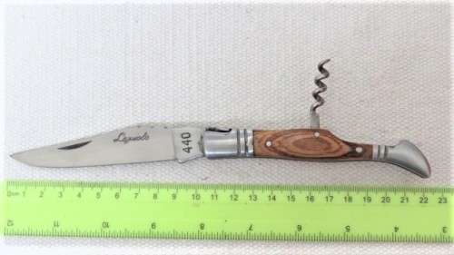 Awesome Vintage `Laguiole 440` Folding Knife With Corkscrew and Wood Handle L: 22 cm