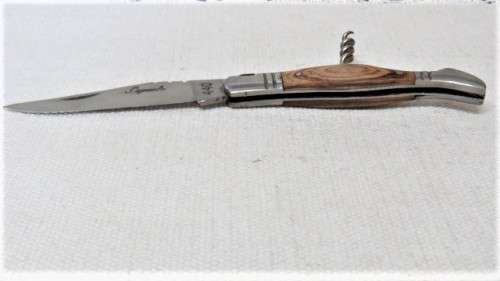 Awesome Vintage `Laguiole 440` Folding Knife With Corkscrew and Wood Handle L: 22 cm