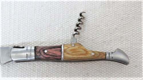 Fantastic Vintage `Laguiole` Folding Knife With Corkscrew and Two Tone Wood Handle L: 20 cm
