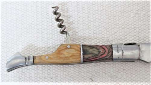 Fantastic Vintage `Laguiole` Folding Knife With Corkscrew and Two Tone Wood Handle L: 20 cm
