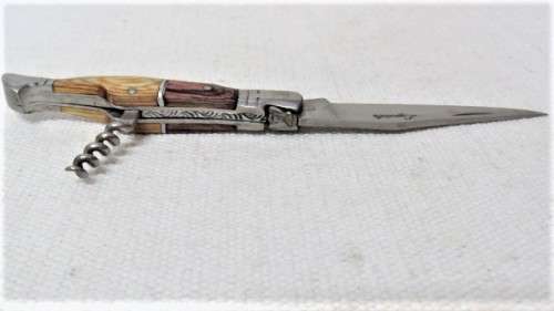 Fantastic Vintage `Laguiole` Folding Knife With Corkscrew and Two Tone Wood Handle L: 20 cm