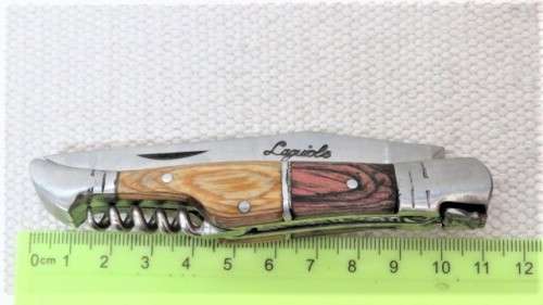 Fantastic Vintage `Laguiole` Folding Knife With Corkscrew and Two Tone Wood Handle L: 20 cm