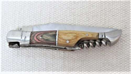 Fantastic Vintage `Laguiole` Folding Knife With Corkscrew and Two Tone Wood Handle L: 20 cm